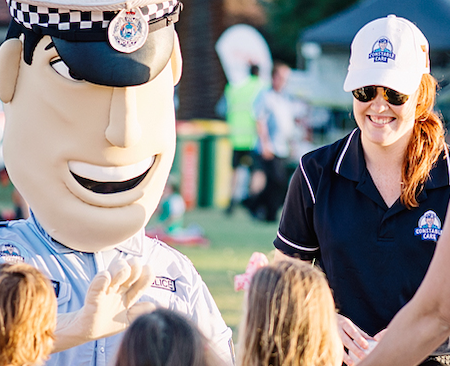 constable care mascot with kids