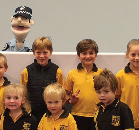 kids with constable care puppet